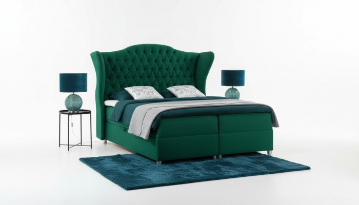 Chesterfield boxspring bedden hotelbed slaapkamer fluweel luxe meubels
