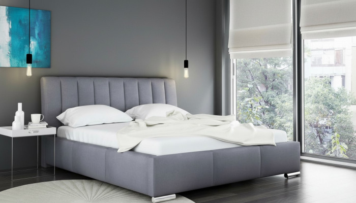 Bed Dubbel bed Meubels Bedframe Stof 160x200 Textiel Gestoffeerd bed Grijs Bedden