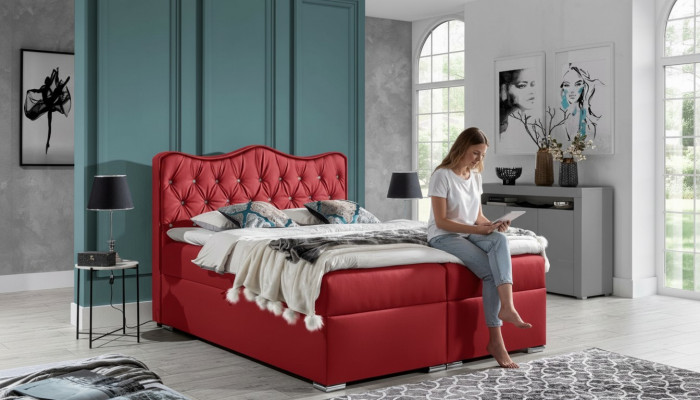 Tweepersoonsbed Bed Boxspringbed met opbergruimte tweepersoonsbed Bedden Gestoffeerd bed Rood Nieuw