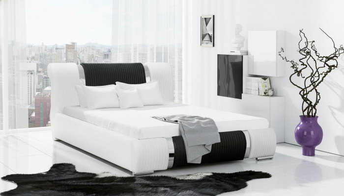 Bed Bedframe Double bed Beds Marriage bed Upholstered bed Chrome trim Furniture White