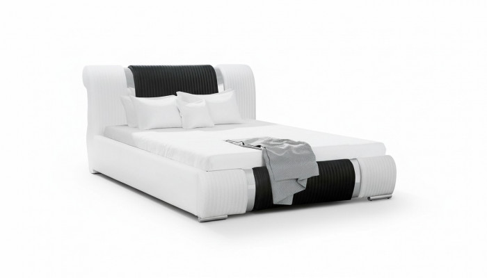 Bed Bedframe Double bed Beds Marriage bed Upholstered bed Chrome trim Furniture White