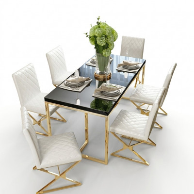 Luxe eettafel eetkamer meubels inrichting tafel metaal goud eettafels