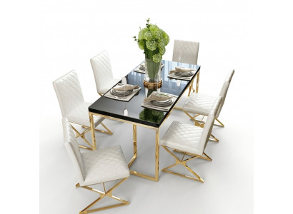 Luxe eettafel eetkamer meubels inrichting tafel metaal goud eettafels