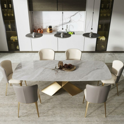 Luxe eettafels Tafels Ontwerp Tafel Roestvrij staal Steen Meubels Eetkamer Modern Kolom