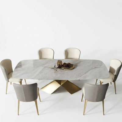 Luxe eettafels Tafels Ontwerp Tafel Roestvrij staal Steen Meubels Eetkamer Modern Kolom
