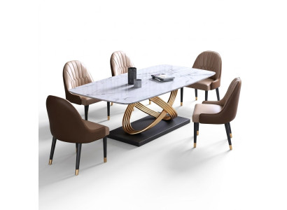 Luxe tafel van metaal Eettafel Mega Design Tafels Roestvrij staal Marmerimitatie Eettafel