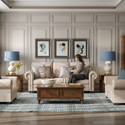Sofa set 3-zits gestoffeerde bank stof zit ontwerp bankstel