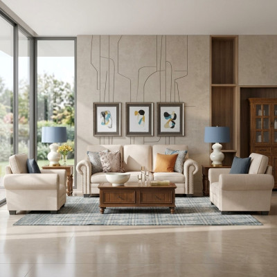 Sofa set 3-zits gestoffeerde bank stof zit ontwerp bankstel