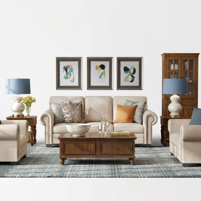 Sofa set 3-zits gestoffeerde bank stof zit ontwerp bankstel