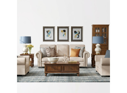 Sofa set 3-zits gestoffeerde bank stof zit ontwerp bankstel
