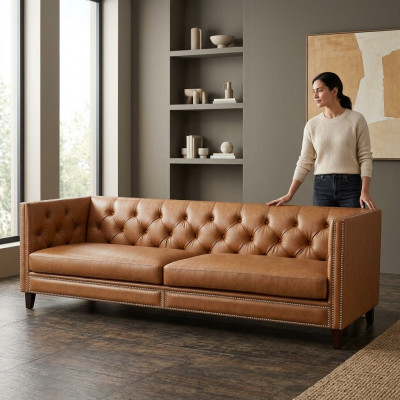 Bank 4-zits gestoffeerde sofa moderne zitplaatsen polyester design bank oranje