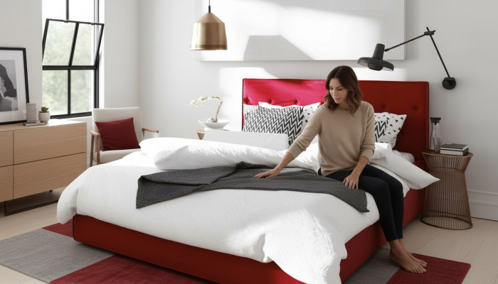Bed Design Double Bed Function Hotel Textile Bedroom Beds Bed Frame Red  Bedontwerp Dubbele Bedfunctie Hotel Textiel Slaapkamer Bedden Bedframe Rood