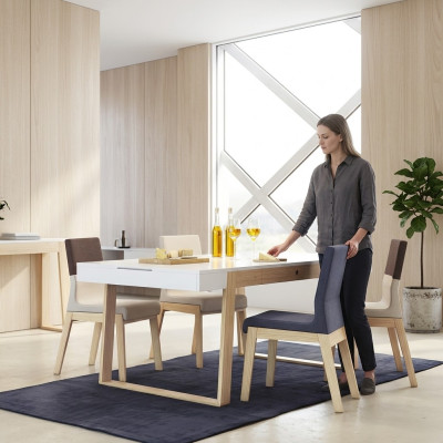 Stel 4 stoelen fauteuils eetkamerstoel eetkamerstoel stof houten luxe stoel.