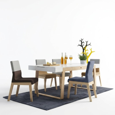 Stel 4 stoelen fauteuils eetkamerstoel eetkamerstoel stof houten luxe stoel.