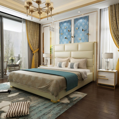 Ontwerper tweepersoonsbed bed slaapkamer bedden leer hotel luxe gestoffeerd