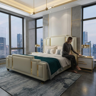 Bedden tweepersoons luxe slaapkamer Hotel Designer bed 180x200 leer