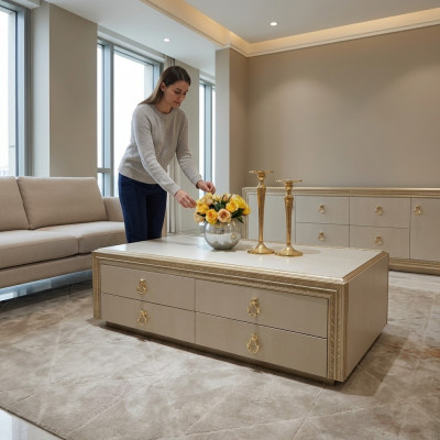 Klassieke salontafel houten tafel uitgesneden luxe ontwerp Italiaanse meubels Nieuw