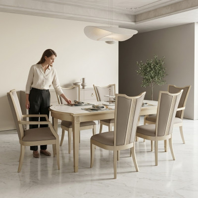 Eetgroep Moderne stoelen Tafel Tafels 7-delig. Eettafel 6 x stoelen Eetkamerset