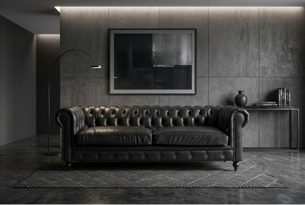 Chesterfield Bank 3-zits Modern Leer-Vezel Echt Hout Luxe Klassieke Stijl Meubels