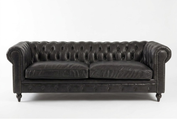 Chesterfield Bank 3-zits Modern Leer-Vezel Echt Hout Luxe Klassieke Stijl Meubels