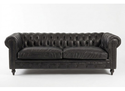 Chesterfield Bank 3-zits Modern Leer-Vezel Echt Hout Luxe Klassieke Stijl Meubels