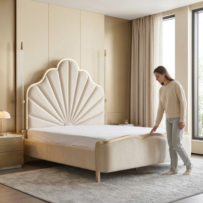 Bed lederen bekleding slaapkamer huwelijk 180x200 design tweepersoonsledikant leren bedden