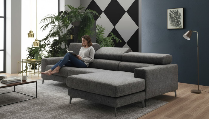 Ontwerp gestoffeerde woonkamer Moderne luxe hoek textiel houten bank L-vorm alfitalia