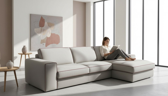 Stof L-vorm bankwoonlandschap hoekbank modern ontwerp bank Focus alfitalia