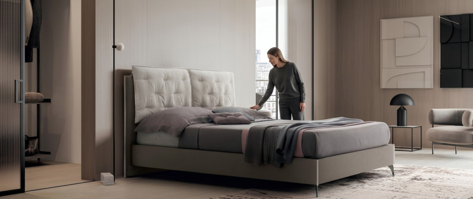 Ontwerperbed Slaapkamer Bedden Textiel Hotel Luxe Stof Bekleding Zit Italië