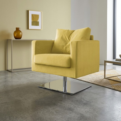 Fauteuil Stoel Bekleding TV Textiel Geel Luxe Stof Design Lounge Club Relax Nieuw