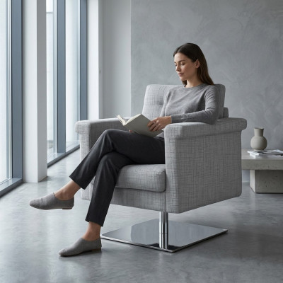 Ontwerp Bank Lounge Stof Zithoek Grijs Meubels Eenzits Fauteuil Stof Ontspanning Zitplaats
