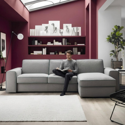 Moderne luxe hoek textiel houten bank L-vorm alfitalia design gestoffeerde woonkamer