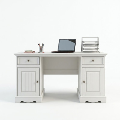 Landhuis bureau meubels werkkamer kantoormeubilair massief hout kantoortafel wit.