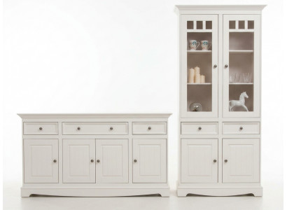 Klassiek design meubel set 2-delig in landelijke stijl met vitrine en dressoir van hout.