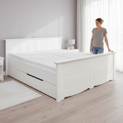 Tweepersoonsbed Bed Bedframe Bedden Huwelijksbed Gestoffeerd bed Hout Meubels Wit Boers.