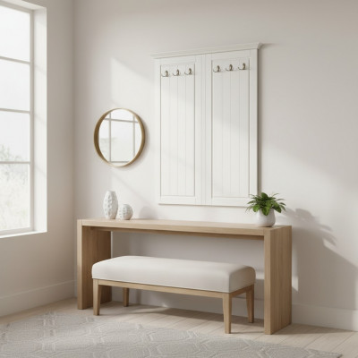 Landhuisstijl kledingrek muurgarderobe houten kapstok wit nieuw
