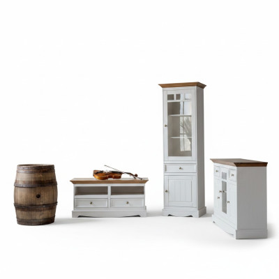 Wandmeubel vitrine landhuis designer meubels 3-delige set dressoir RTV sideboard hout.