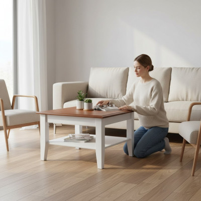 Bijzettafels Hout Handgemaakt Salontafel Massief houten tafel Klassieke bank Nieuw