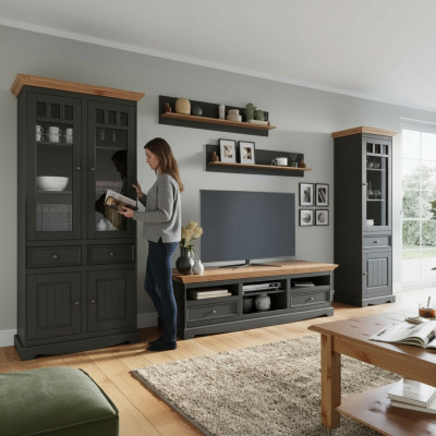 Wandmeubel Set Vitrine TV Commode Wandplanken Ladenkast Kast Hout Meubels 5-delig.