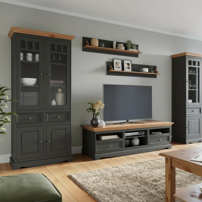 Wandmeubel Set Vitrine TV Commode Wandplanken Ladenkast Kast Hout Meubels 5-delig.