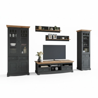 Wandmeubel Set Vitrine TV Commode Wandplanken Ladenkast Kast Hout Meubels 5-delig.