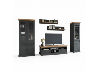 Wandmeubel Set Vitrine TV Commode Wandplanken Ladenkast Kast Hout Meubels 5-delig.