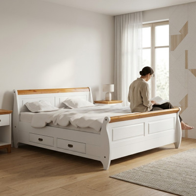 Luxe bed dubbel bed landhuis stijl tweepersoonsbedden wit slaapkamer
