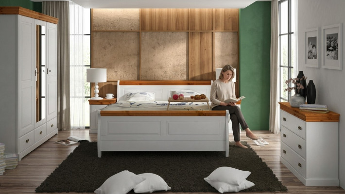 Landhuis bed kledingkast nachtkastje slaapkamer compleet houten set 5-delig nieuw