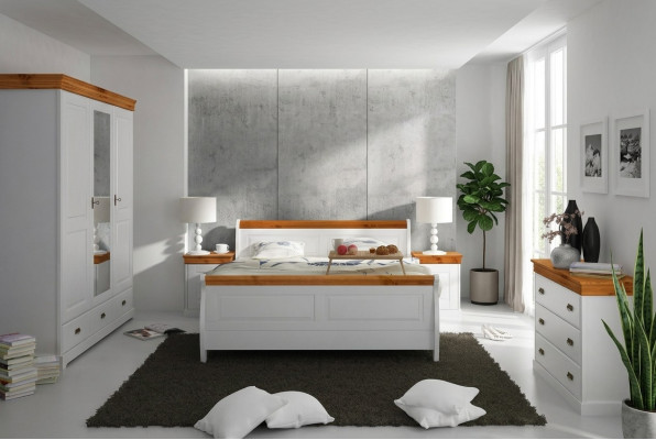 Landhuis bed kledingkast nachtkastje slaapkamer compleet houten set 5-delig nieuw