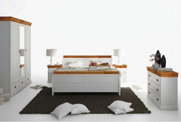 Landhuis bed kledingkast nachtkastje slaapkamer compleet houten set 5-delig nieuw