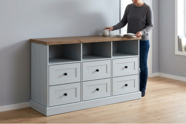 Woonkamer plank hout luxe kast ontwerp dressoir buffet laag bord nieuw