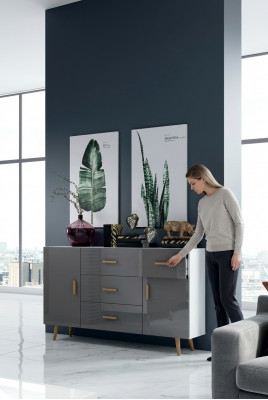 Ladenkast woonkamer kast 140cm XL lage borden moderne houten dressoir sideboard