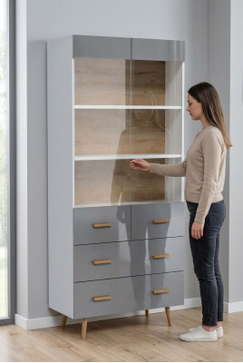 Vitrine Buffet Kast Plank Modern Stijl Woonkamer Collectie Grijs Vitrines