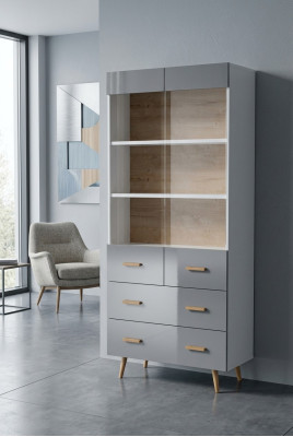 Vitrine Buffet Kast Plank Modern Stijl Woonkamer Collectie Grijs Vitrines